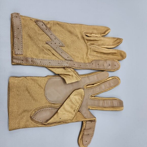 Faux Leather Gloves Black & Yellow Stretchy Lot of 2 Wrist Length Vtg - Picture 5 of 12